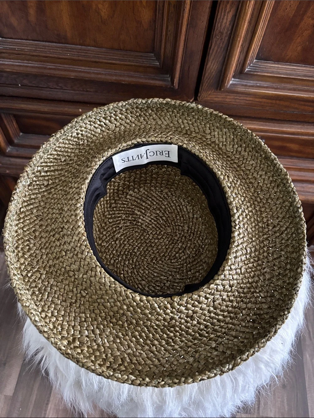 Vintage Eric Javits Green straw hat with gold leaf detail - Picture 9 of 16
